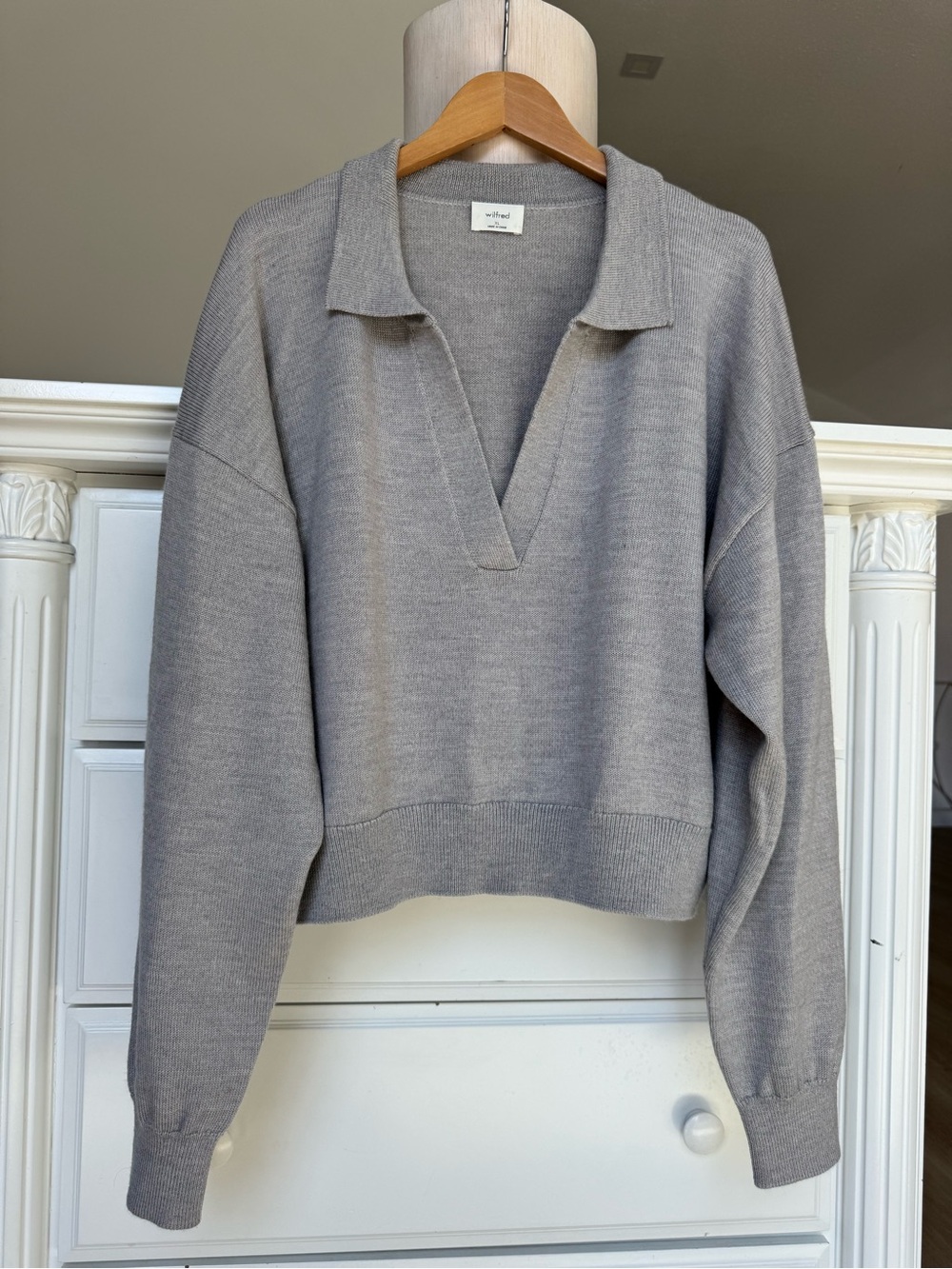 Wilfred by Aritzia 100% Wool Polo Sweater Women’s XL Light Gray